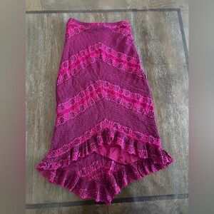 Bisou Bisou Fuchsia Floral High-Low Ruffle Skirt